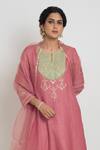Buy_Sinjhar_Pink Chanderi, Silk Organza Embroidery, Zari Round Kurta, Pant And Dupatta Set 