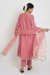Shop_Sinjhar_Pink Chanderi, Silk Organza Embroidery, Zari Round Kurta, Pant And Dupatta Set _at_Aza_Fashions
