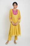 Buy_Sinjhar_Yellow Chanderi, Silk Organza Embroidery, Metallic Kurta, Pant And Dupatta Set _Online_at_Aza_Fashions