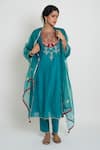 Buy_Sinjhar_Blue Chanderi, Silk Organza Embroidery, Zari, Tassels, Kurta, Pant And Dupatta Set _at_Aza_Fashions