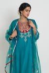 Buy_Sinjhar_Blue Chanderi, Silk Organza Embroidery, Zari, Tassels, Kurta, Pant And Dupatta Set 