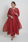 Buy_Sinjhar_Red Chanderi Embroidery, Sequins, Stones, Tassels Kurta, Pant And Dupatta Set _at_Aza_Fashions