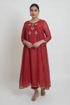 Buy_Sinjhar_Red Chanderi Embroidery, Sequins, Stones, Tassels Kurta, Pant And Dupatta Set _Online_at_Aza_Fashions