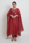 Shop_Sinjhar_Red Chanderi Embroidery, Sequins, Stones, Tassels Kurta, Pant And Dupatta Set _Online_at_Aza_Fashions