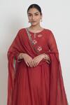 Sinjhar_Red Chanderi Embroidery, Sequins, Stones, Tassels Kurta, Pant And Dupatta Set _at_Aza_Fashions