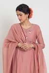Sinjhar_Pink Chanderi Embroidery, Beads, Tassels Round Neck Kurta, Pant And Dupatta Set _at_Aza_Fashions
