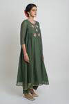 Sinjhar_Green Chanderi Embroidery, Sequins, Piping Round Neck Kurta, Pant And Dupatta Set _Online_at_Aza_Fashions