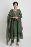 Buy_Sinjhar_Green Chanderi Embroidery, Sequins, Piping Round Neck Kurta, Pant And Dupatta Set _at_Aza_Fashions