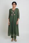 Buy_Sinjhar_Green Chanderi Embroidery, Sequins, Piping Round Neck Kurta, Pant And Dupatta Set _Online_at_Aza_Fashions