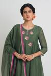 Shop_Sinjhar_Green Chanderi Embroidery, Sequins, Piping Round Neck Kurta, Pant And Dupatta Set 