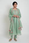 Buy_Sinjhar_Green Chanderi, Cotton, Silk Embroidery, Piping Kurta, Pant And Dupatta Set _at_Aza_Fashions
