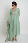 Shop_Sinjhar_Green Chanderi, Cotton, Silk Embroidery, Piping Kurta, Pant And Dupatta Set _Online_at_Aza_Fashions