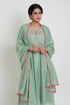 Sinjhar_Green Chanderi, Cotton, Silk Embroidery, Piping Kurta, Pant And Dupatta Set _at_Aza_Fashions