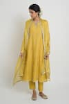 Buy_Sinjhar_Yellow Chanderi, Cotton, Silk Embroidery, Sequins, Kurta, Pant And Dupatta Set _at_Aza_Fashions