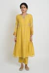 Shop_Sinjhar_Yellow Chanderi, Cotton, Silk Embroidery, Sequins, Kurta, Pant And Dupatta Set _Online_at_Aza_Fashions