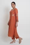 Buy_Sinjhar_Rust Chanderi Embroidery, Zari Round Neck, Split Kurta, Pant And Dupatta Set _Online_at_Aza_Fashions