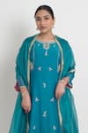 Shop_Sinjhar_Blue Chanderi Embroidery, Piping Round Neck, Split Kurta And Pant Set With Dupatta _Online_at_Aza_Fashions