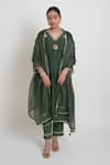 Buy_Sinjhar_Green Chanderi Embroidery, Beads, Sequins V-neck Kurta, Pant And Dupatta Set _at_Aza_Fashions