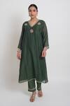 Buy_Sinjhar_Green Chanderi Embroidery, Beads, Sequins V-neck Kurta, Pant And Dupatta Set _Online_at_Aza_Fashions