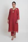 Shop_Sinjhar_Red Chanderi, Cotton, Silk Embroidery, Sequins, Kurta, Pant And Dupatta Set _Online_at_Aza_Fashions
