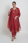 Buy_Sinjhar_Red Chanderi, Cotton, Silk Embroidery, Sequins, Kurta, Pant And Dupatta Set _at_Aza_Fashions