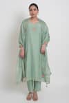 Buy_Sinjhar_Green Chanderi Embroidery, Sequins, Tassels V-neck Kurta, Pant And Dupatta Set _at_Aza_Fashions