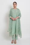 Buy_Sinjhar_Green Chanderi Sequins, Embroidery Round Neck, Keyhole Kurta Pant And Dupatta Set _at_Aza_Fashions