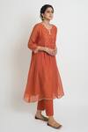 Sinjhar_Rust Chanderi, Cotton, Silk Embroidery, Zari Round Neck, Kurta Set With Dupatta _Online_at_Aza_Fashions