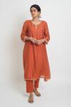 Buy_Sinjhar_Rust Chanderi, Cotton, Silk Embroidery, Zari Round Neck, Kurta Set With Dupatta _Online_at_Aza_Fashions
