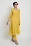 Sinjhar_Yellow Chanderi, Kota Doria Sequins, Embroidered Kurta, Pant And Silk Dupatta _Online_at_Aza_Fashions