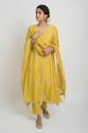 Buy_Sinjhar_Yellow Chanderi, Kota Doria Sequins, Embroidered Kurta, Pant And Silk Dupatta _at_Aza_Fashions