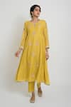 Shop_Sinjhar_Yellow Chanderi, Kota Doria Sequins, Embroidered Kurta, Pant And Silk Dupatta _Online_at_Aza_Fashions