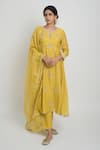 Sinjhar_Yellow Chanderi, Kota Doria Sequins, Embroidered Kurta, Pant And Silk Dupatta _at_Aza_Fashions