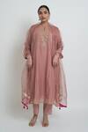 Buy_Sinjhar_Pink Chanderi, Cotton, , Organza Sequins, Kurta, Pant And Dupatta Set _at_Aza_Fashions