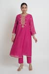 Buy_Sinjhar_Fuchsia Chanderi, Silk Organza Embroidery, Zari Split Kurta, Pant And Dupatta Set _Online_at_Aza_Fashions
