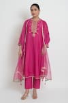 Buy_Sinjhar_Fuchsia Chanderi, Silk Organza Embroidery, Zari Split Kurta, Pant And Dupatta Set _at_Aza_Fashions