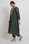 Sinjhar_Green Chanderi, Cotton, , Organza Embroidery, Kurta, Pant And Dupatta Set _Online_at_Aza_Fashions