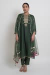 Buy_Sinjhar_Green Chanderi, Cotton, , Organza Embroidery, Kurta, Pant And Dupatta Set _at_Aza_Fashions