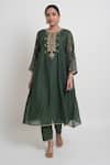 Buy_Sinjhar_Green Chanderi, Cotton, , Organza Embroidery, Kurta, Pant And Dupatta Set _Online_at_Aza_Fashions
