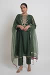 Shop_Sinjhar_Green Chanderi, Cotton, , Organza Embroidery, Kurta, Pant And Dupatta Set _Online_at_Aza_Fashions