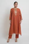 Buy_Sinjhar_Rust Chanderi, Silk Organza Embroidery, Zari, Foil Kurta, Pant And Dupatta Set _Online_at_Aza_Fashions