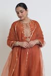 Shop_Sinjhar_Rust Chanderi, Silk Organza Embroidery, Zari, Foil Kurta, Pant And Dupatta Set _Online_at_Aza_Fashions