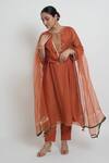 Buy_Sinjhar_Rust Chanderi, Silk Organza Embroidery, Zari, Foil Kurta, Pant And Dupatta Set 
