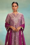 Shop_Swati Wadhwani Couture_Fuchsia Tissue, Chanderi Embroidery, Dori Work And Coin Detailing Kurta Set _at_Aza_Fashions