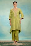 Swati Wadhwani Couture_Green Tissue, Chanderi Embroidery, Chains Dori Work And Coin Detail Kurta Set _Online_at_Aza_Fashions