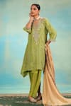 Buy_Swati Wadhwani Couture_Green Tissue, Chanderi Embroidery, Chains Dori Work And Coin Detail Kurta Set _at_Aza_Fashions