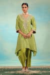 Buy_Swati Wadhwani Couture_Green Tissue, Chanderi Embroidery, Chains Dori Work And Coin Detail Kurta Set 