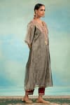 Shop_Swati Wadhwani Couture_Gray Tissue, Chanderi Embroidery, Sequins, Crush Kaftan And Contrast Pant Set _at_Aza_Fashions