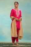 Shop_Swati Wadhwani Couture_Pink Silk, Tissue Zari, Pearls, Embroidery, Pom-poms V-neck And Kurta Dhoti Set 