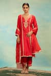Swati Wadhwani Couture Red Silk, Organza Pearls, Sequins, Embroidery Anarkali Kurta Pant And Dupatta Set Online at Aza Fashions Swati Wadhwani Couture_Red Silk, Organza Pearls, Sequins, Embroidery Anarkali Kurta Pant And Dupatta Set _Online_at_Aza_Fashions